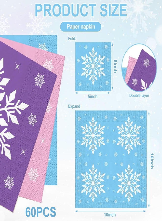 JarThenaAMCS مناديل كوكتيل جارثينا إيه إم سي إس، 60 قطعة، بتصميم ندفة ثلجية مجمدة، ألوان وردي، أزرق، بنفسجي، مناديل ورقية للاستخدام مرة واحدة، مثالية لحفلات الشتاء والكريسماس - Image 2